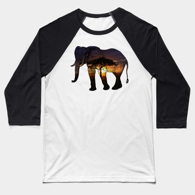 African Elephant Silhouette Baseball T-Shirt by LukjanovArt